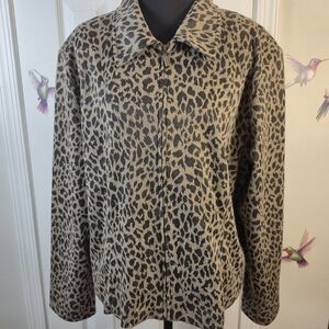 Leopard Print Zip-Up Jacket Sweater Blazer PXL Statement Outerwear Timeless